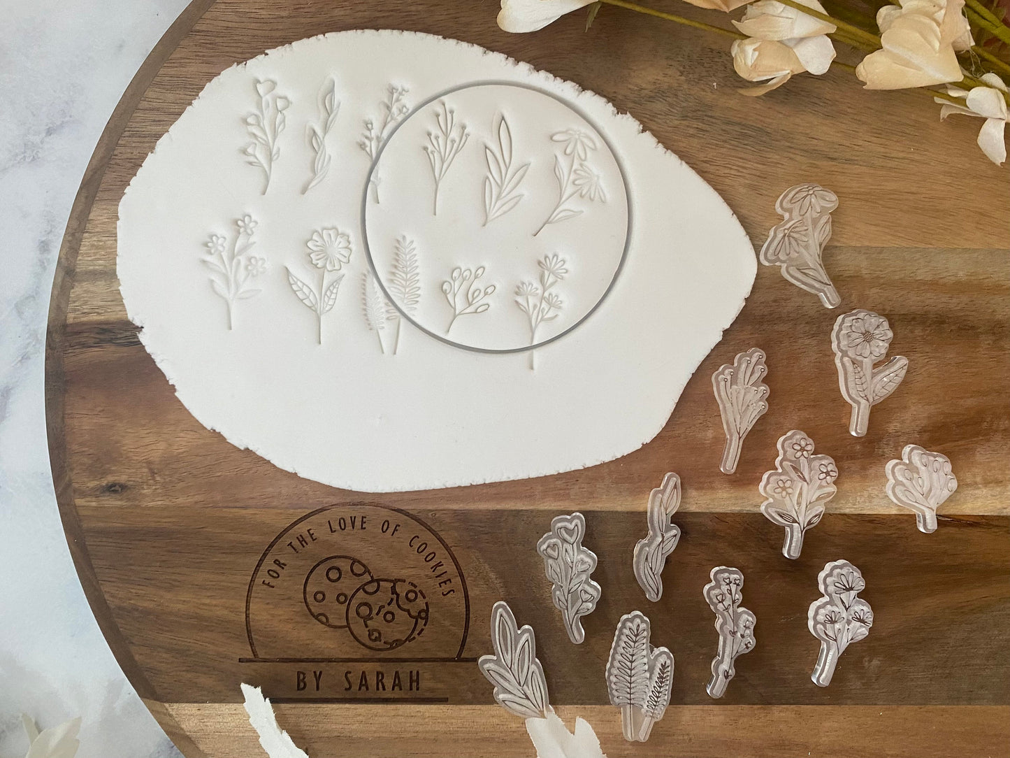 Set of 11 Mini Flower Acrylic Fondant Embosser Stamps