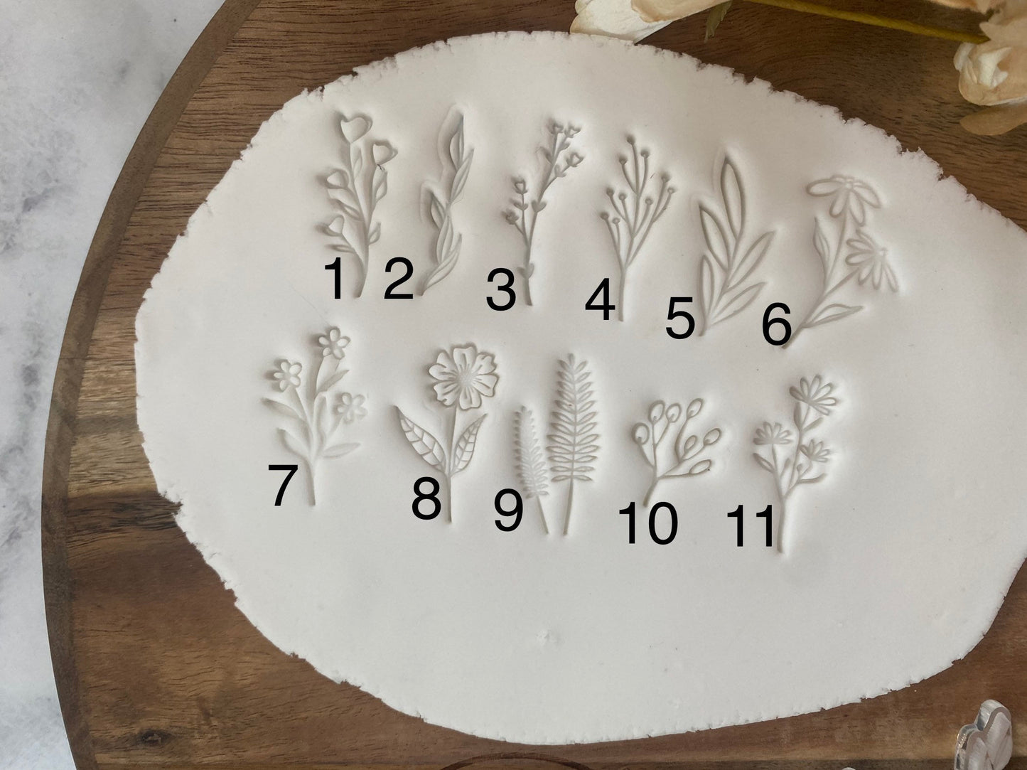 Set of 11 Mini Flower Acrylic Fondant Embosser Stamps