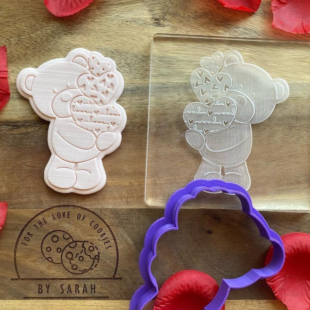 Bear Holding Stacked Love Hearts Debosser and Cutter