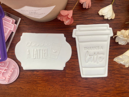 Mothers Day ‘Thanks a Latte’ Cookie Cutter and Fondant Embossers/Debosser Set