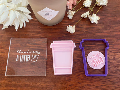 Mothers Day ‘Thanks a Latte’ Cookie Cutter and Fondant Embossers/Debosser Set