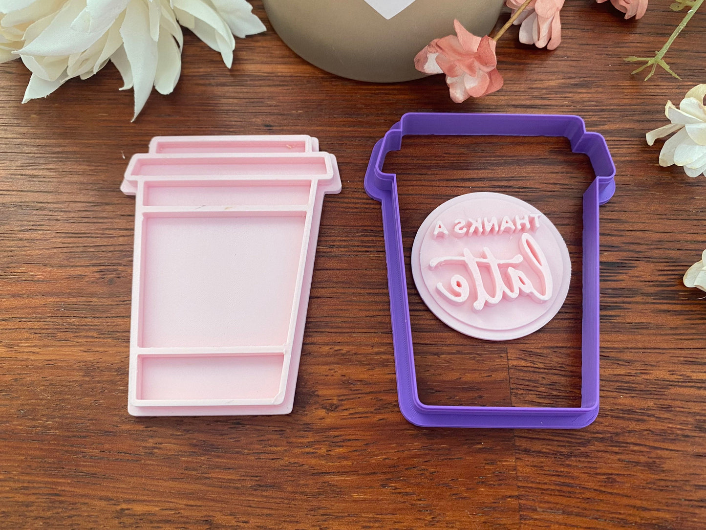 Mothers Day ‘Thanks a Latte’ Cookie Cutter and Fondant Embossers/Debosser Set