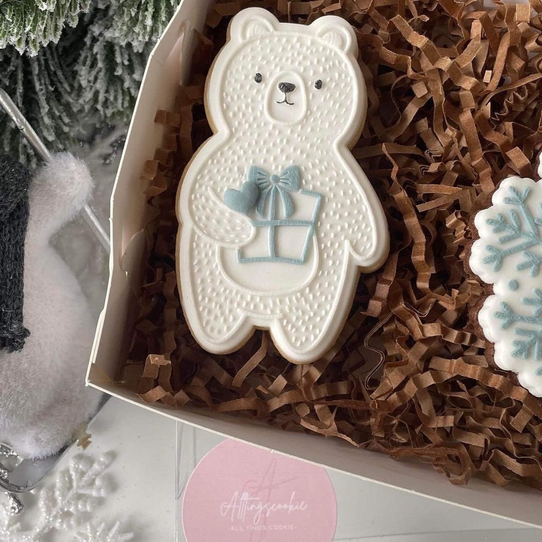 Cute Polar Bear Snowflake Christmas Bundle Cookie Cutter and Fondant Debosser Stamp